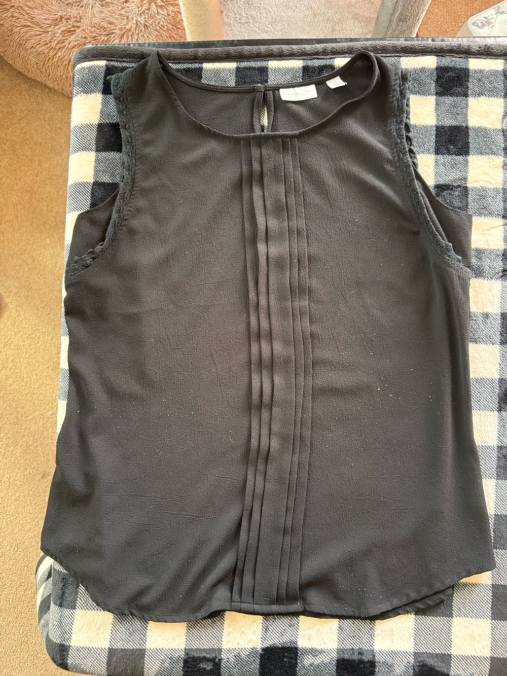 New York & Company Black Pleated Front Sleeveless Camisole